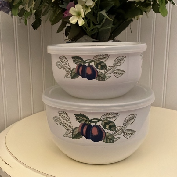 Charter Club Pair Of Enamelware Bowls With Plastic Tab Lids For Storage - Picture 4 of 12